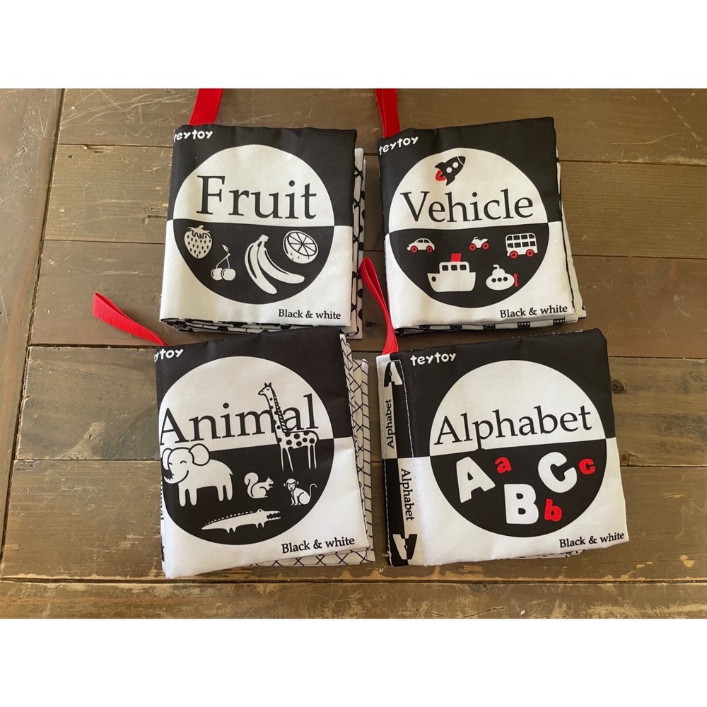 Teytoy Soft Baby Books High Contrast Sensory Set 4pc Black White Alphabet Animal